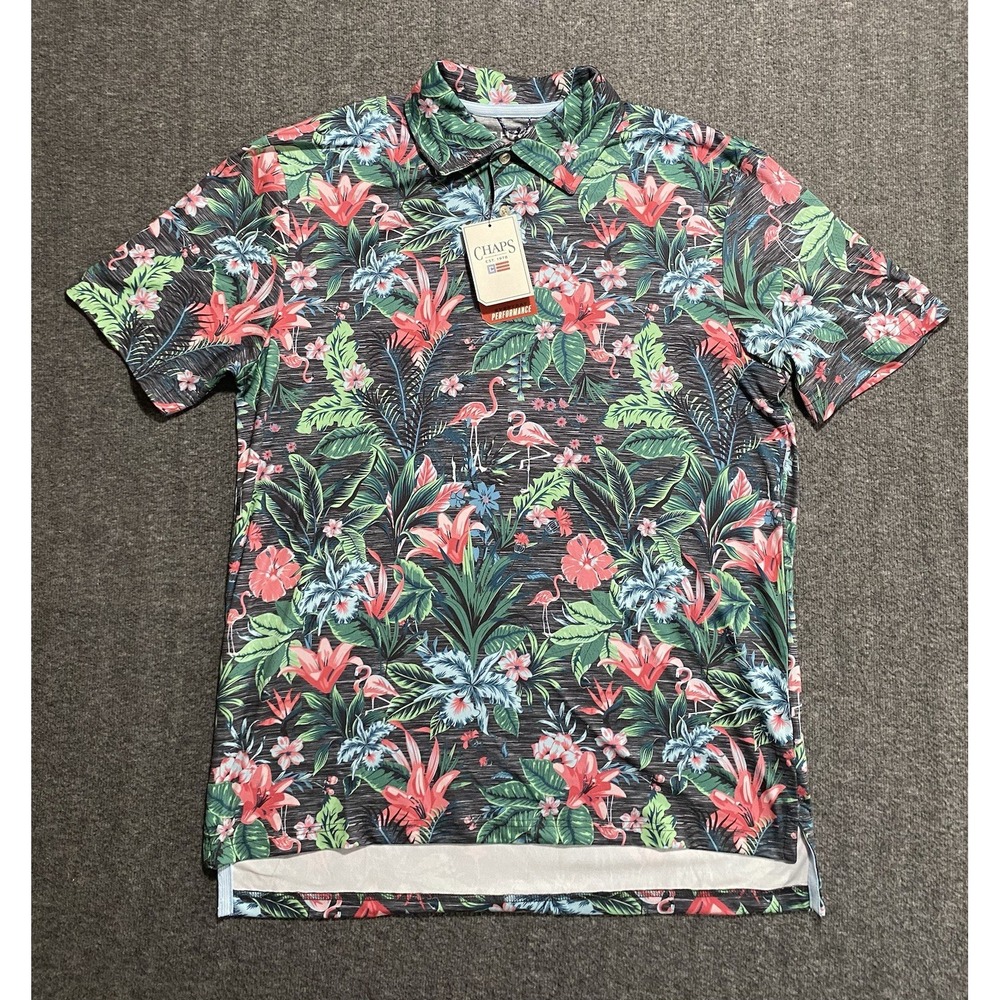 Chaps Stretch Mens Button Up Hawaiian Short Sleeve Shirt Multicolor Flora Size M
